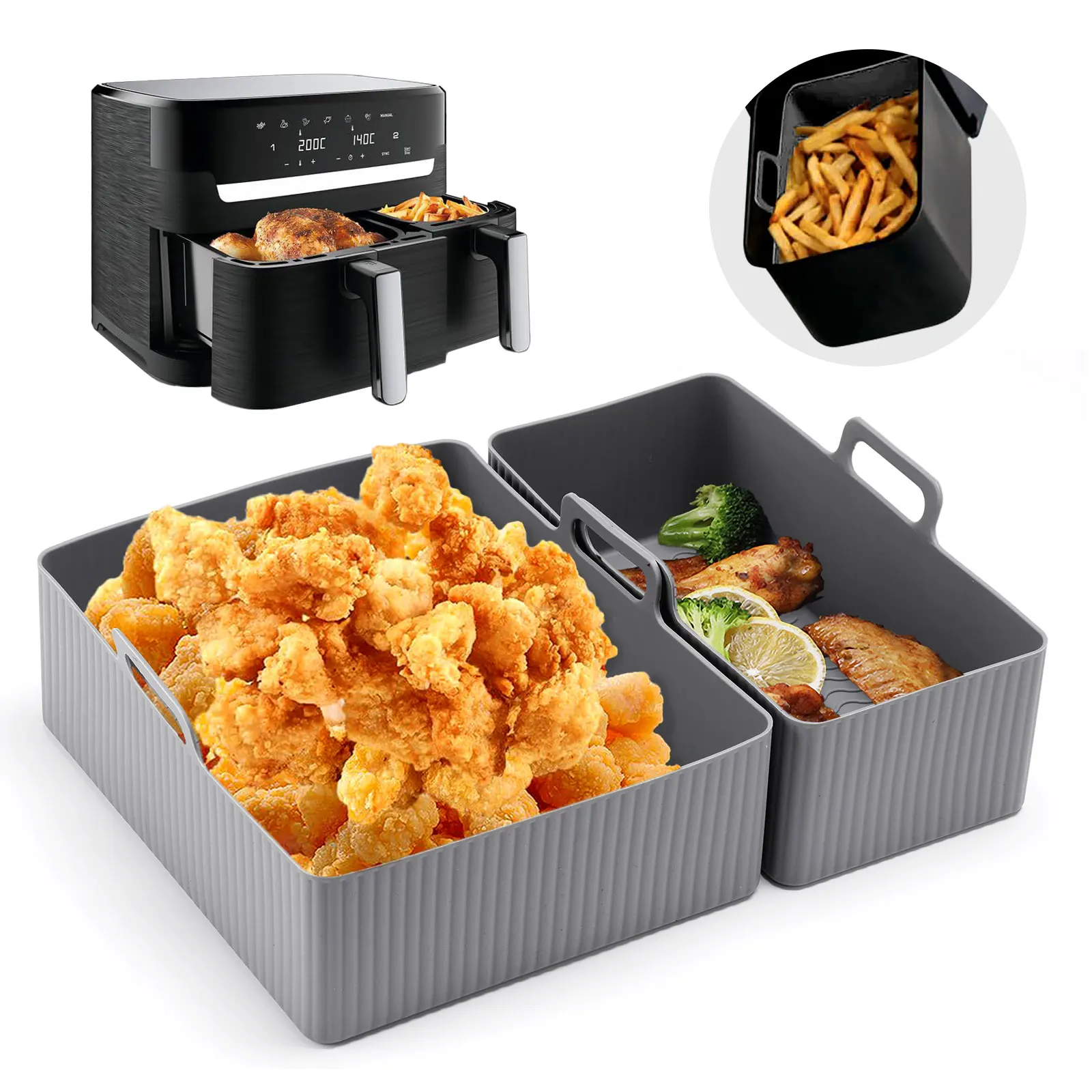 Air Fryer Silicone Pot Liner - Zestaw 2 szt. silikonowych mat do